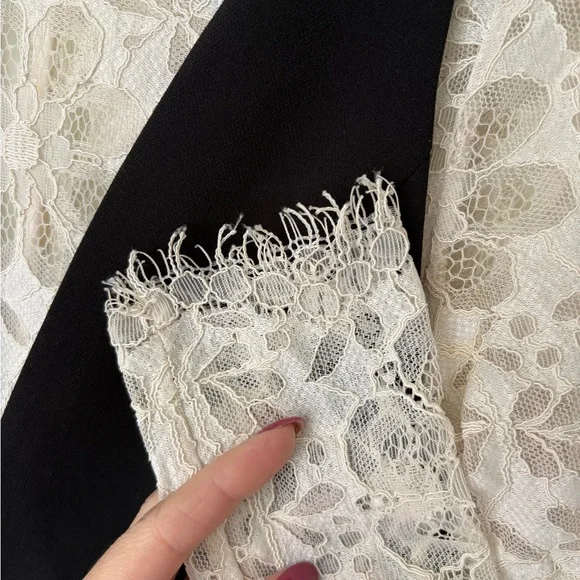 Sandro Nita Black Cream Lace Long Sleeve Dress - Picture 5 of 11